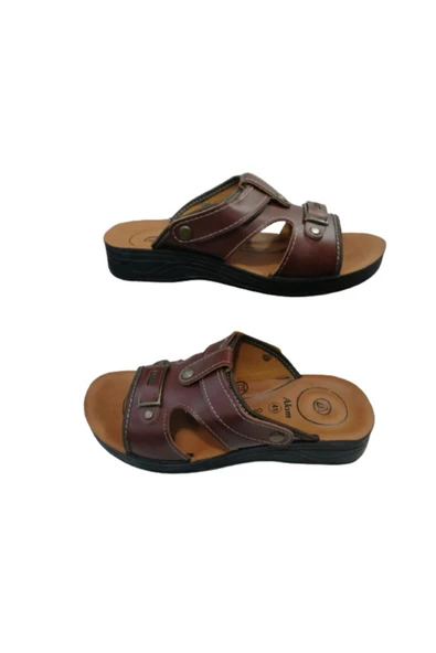 Ak015-10 Erkek Kahverengi Ortapedik Taban Günlük Terlik Sandalet ürün görseli 1