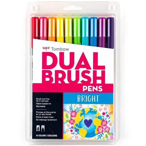 Tombow ABT Dual Brush Pen Grafik Kalemi 10'lu Set - Bright (Parlak Renkler) ürün görseli 1