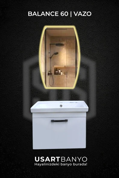 Balance 60 cm Banyo Dolabı + Reflectus Vazo Günışığı Led Ayna 80x50 cm ürün görseli 1