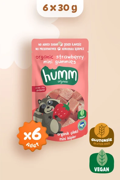 Humm Organic Organik Glutensiz Vegan Çilekli Mini Küpler Atıştırmalık Paketi - 6 Adet ürün görseli 1