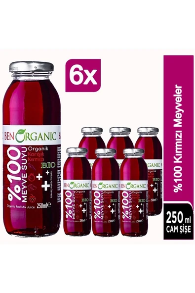 Benorganic Organik Kırmızı Meyveler Suyu 6x250 ml ürün görseli 1