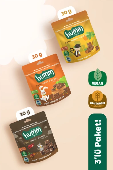 Humm Organic Organik Glutensiz Vegan Kek Atıştırmalık Paketi - 3 Adet (3 ÇEŞİT) ürün görseli 1