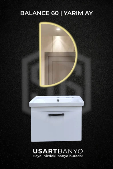 Balance 60 cm Banyo Dolabı + Reflectus Yarım Ay Günışığı Led Ayna 80x45 cm ürün görseli 1