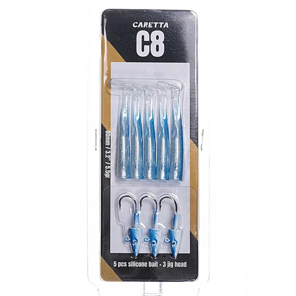 Caretta C8 8cm 5.5gr 5+3 Silikon Yem  Blue Blue ürün görseli 1
