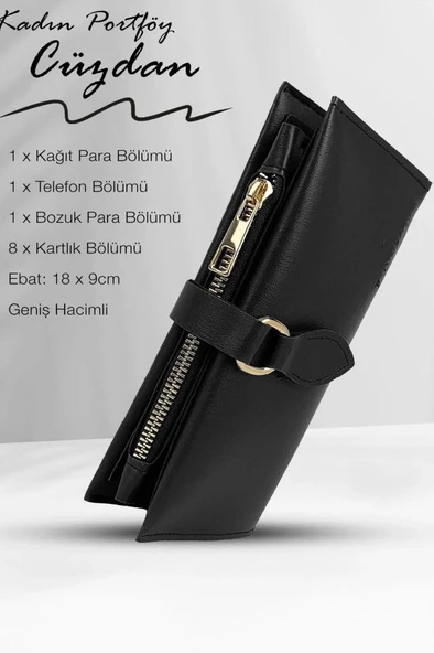 Kadın Fermuarlı çıtçıtlı Bozuk Para Bölmeli Cüzdan Kartlık Aksesuar,yılbaşı Hediyesi damla siyah ürün görseli 1