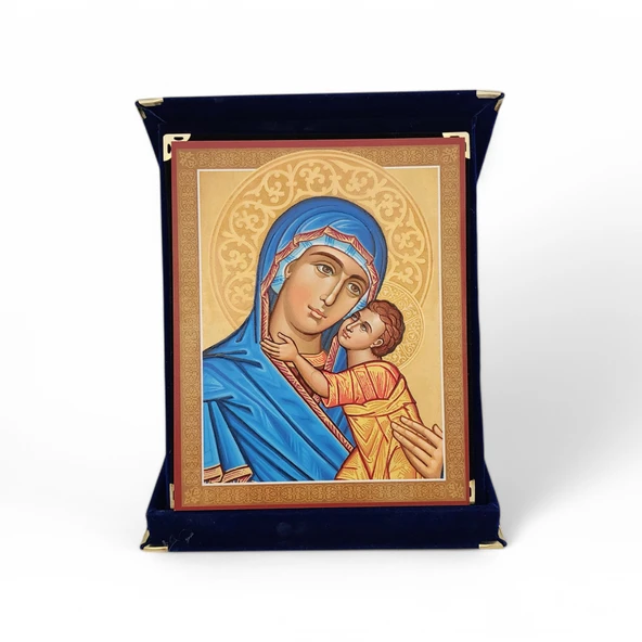 Mavi Madonna Portresi İkona Kadife Kutu ürün görseli 1