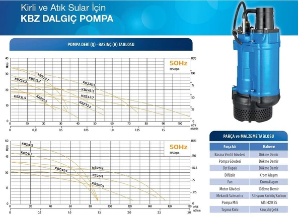 KBZ 31,5 DMD DALGIÇ POMPA 2HP 380 - Resim 2