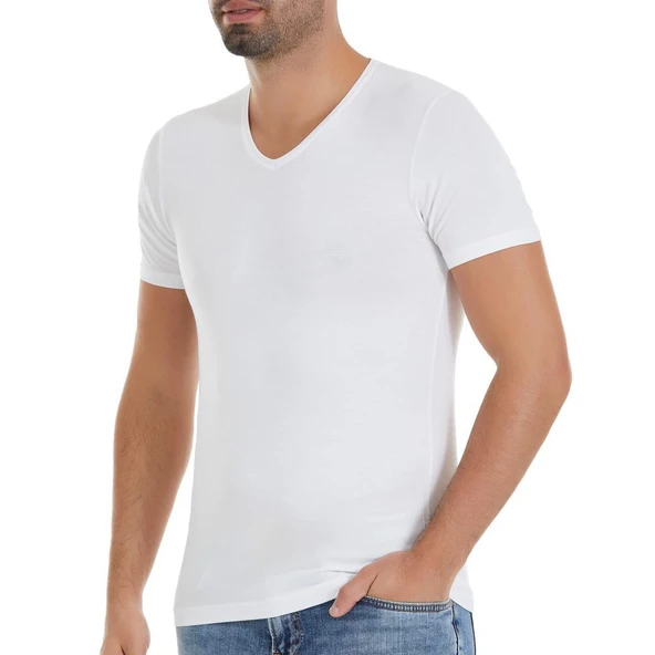 3 Adet Yıldız Erkek Bambu V Yaka T-Shirt Fanila Beyaz 480 ürün görseli 1