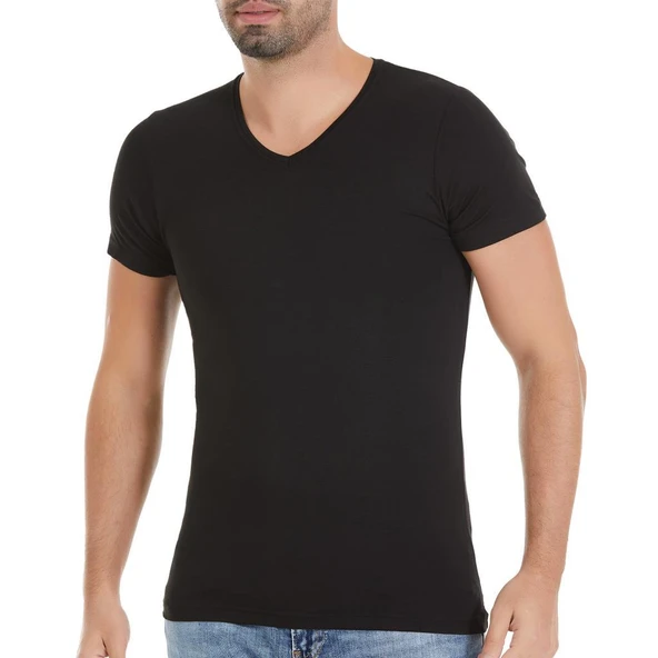 3 Adet Yıldız Erkek Bambu V Yaka T-Shirt Fanila Siyah 481 ürün görseli 1