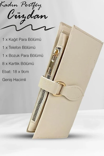 Kadın Fermuarlı çıtçıtlı Bozuk Para Bölmeli Cüzdan Kartlık Aksesuar,yılbaşı Hediyesi damla krem ürün görseli 1