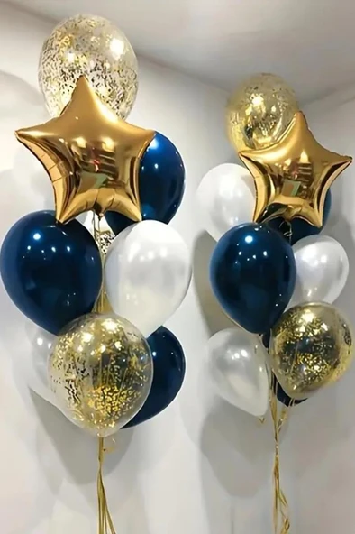Beysüs Gold Yıldız Gece Mavisi Beyaz Şeffaf Konfetili Balon Seti ürün görseli 1