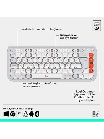 Logitech Pop Icon Combo 920-013076 Beyaz Kablosuz Klavye Mouse Seti - Resim 3