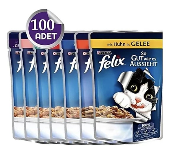Felix Karışık 85 gr 100'lü Yetişkin Kedi Yaş Maması ürün görseli 1