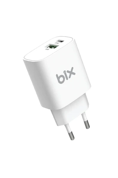 Bix Çift Portlu Typ-c 20wpd + Usb-a 18w Qc Girişli Hızlı Şarj Adaptörü ürün görseli 1