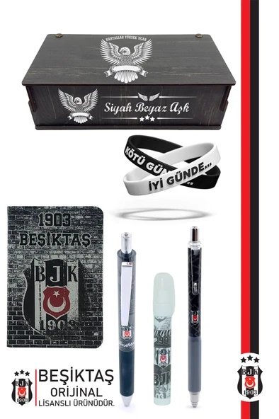 Beşiktaş Orijinal Lisanslı Premium Kalem Bileklik Bloknot Silgi Hediyelik Set ürün görseli 1