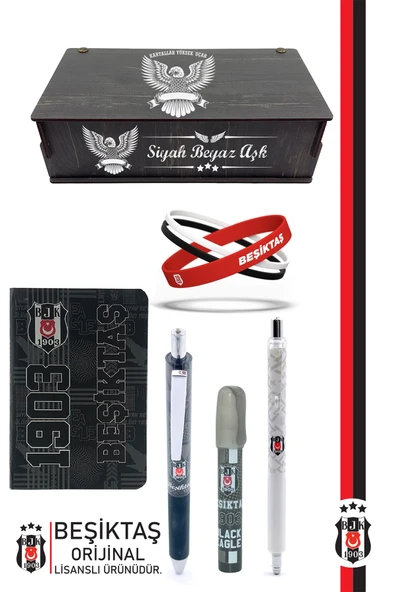 Beşiktaş Orijinal Lisanslı Premium Kalem Bileklik Bloknot Silgi Hediyelik Set ürün görseli 1