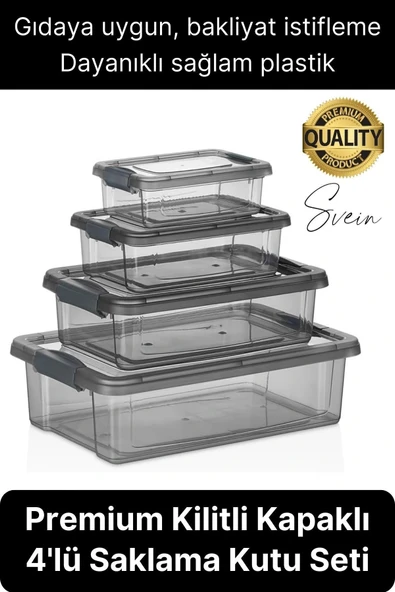 Premium Organizer 4'lü Plastik Erzak Gıda Saklama Kabı Seti İç İçe Kilitli İstifleme Yer Tasarrufu ürün görseli 1
