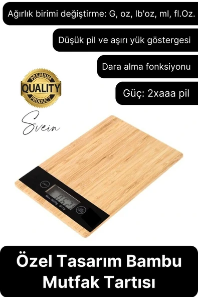 Premium Ahşap Dijital Ekranlı Yüksek Hassasiyet Mutfak Terazisi Bambu Tartı 5 kg Kapasiteli ürün görseli 1