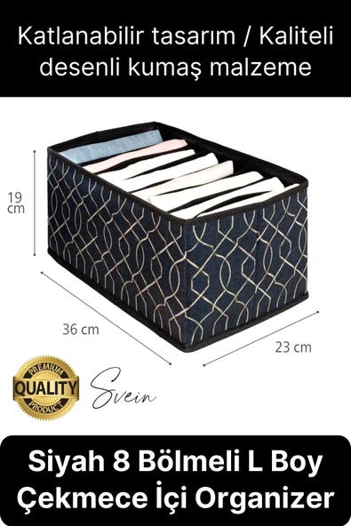 Çok Amaçlı Siyah 8 Gözlü Çekmece Dolap İçi Düzenleyici Organizer Büyük Large Boy Tshirt El Havlusu ürün görseli 1