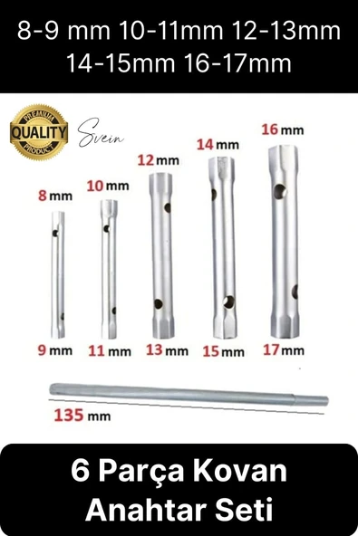 6 Parça Kovan Tipi Lokma Anahtarı Buji Boru Seti Civata Çinko Kaplı Lavabo Montaj 8-17 mm Arası ürün görseli 1