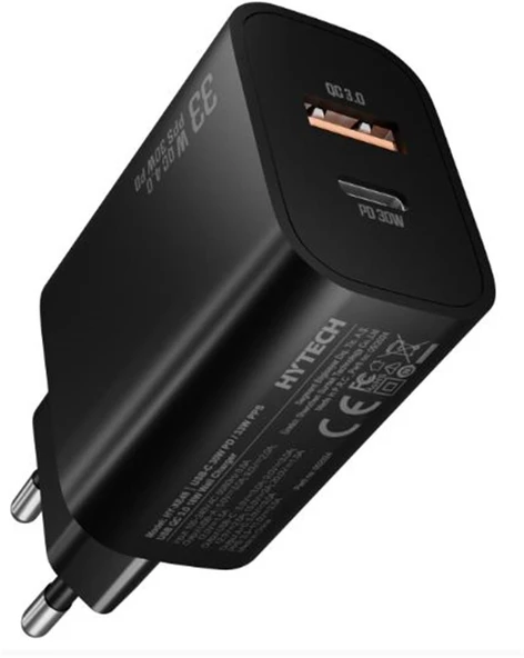 Hytech HY-XE49 Type-C + USB-A 30W PD - 33W PPS USB QC 3.0 18W Hızlı Ev Şarj Adaptörü ürün görseli 1