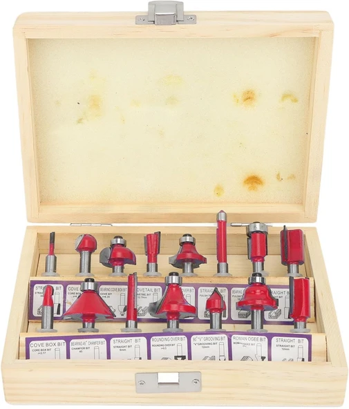 12 Parça Freze Uç Takımı Ahşap Oyma Ağaç Delme Özel Ahşap Çantalı Set 6 mm ürün görseli 1