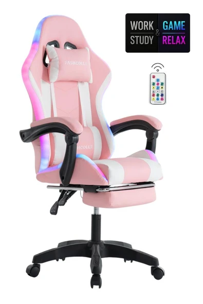 Fashcolle Pink Star Işıklı - Masaj Özellikli Oyuncu Koltuğu Pembe-Beyaz ürün görseli 1