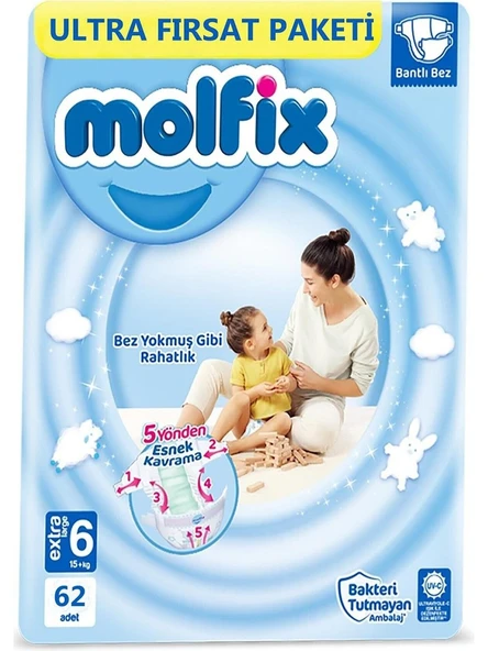 Molfix 6 Numara Extra Large 62'li Bebek Bezi ürün görseli 1