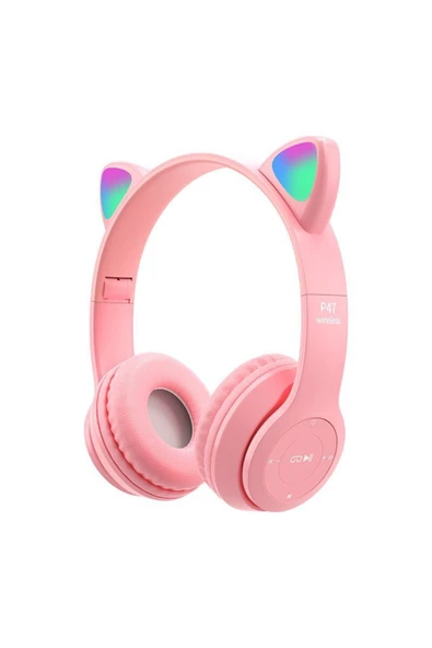 Techmaster Kablosuz Kulaküstü Rgb Işıklı Kedili Bluetooth 5.0 Çocuk Kulaklığı Kulaklık P47M ürün görseli 1