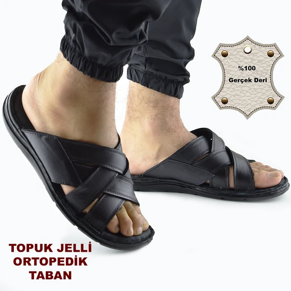 Jel Taban 034 Günlük TAM ORTOPEDİK Hakiki Deri Erkek Terlik PUFF Taban ürün görseli 1