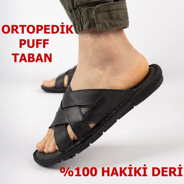 Ayakkabiburada 034 Günlük TAM ORTOPEDİK Hakiki Deri Erkek Terlik PUFF Taban ürün görseli 1
