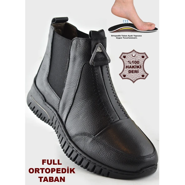 1833 Tam Ortopedik Siyah Hakiki Deri Kadın Bot Ayakkabı Anne Kışlık Deri Bot ürün görseli 1