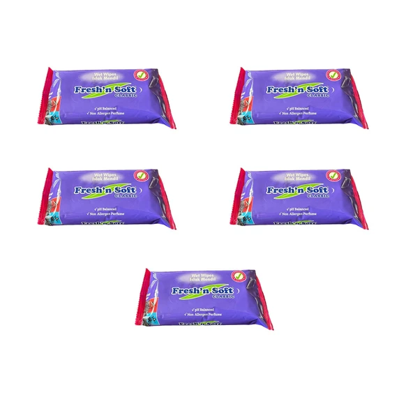 Fresh'n Soft Islak Cep Mendil - Alkolsüz ve pH Dengelenmiş - Çiçeksi Kokular - 15 Adetlik 5 Paket ürün görseli 1