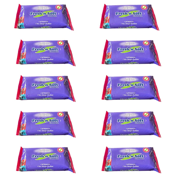Fresh'n Soft Islak Cep Mendil - Alkolsüz ve pH Dengelenmiş - Çiçeksi Kokular - 15 Adetlik 10 Paket ürün görseli 1