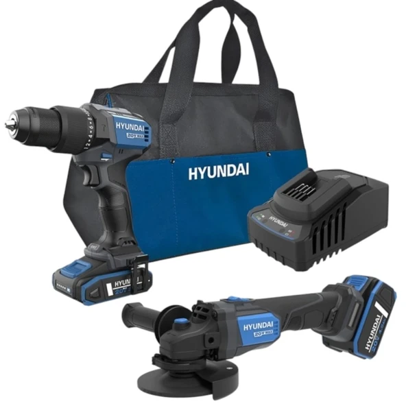 Hyundai 20X Akülü Set HD20X-60 Darbeli Matkap + AG20X-115 Avuç Taşlama ürün görseli 1