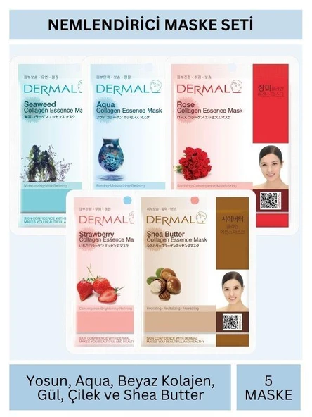 Dermal Nemlendirici Deniz Yosunu Aqua Gül Çilek Karite Yağı Özlü Maske Seti 23gr x 5Adet ürün görseli 1