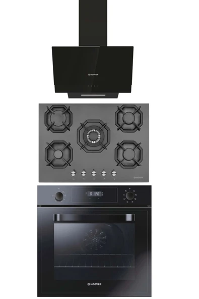 Eminçelik 5 gözlü Siyah Ocak 2250 BW + Hoover 3051B- Hdg6c1gbtk ürün görseli 1
