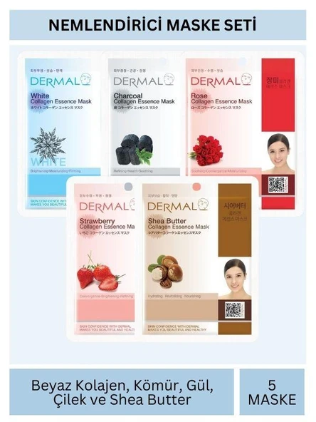 Dermal Nemlendirici Beyaz Kömür Gül Çilek Karite Yağı Özlü Maske Seti 23gr x 5Adet ürün görseli 1