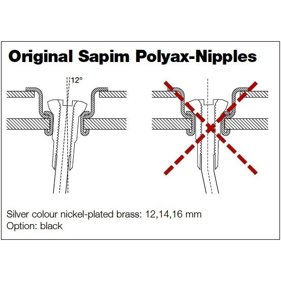 Sapim Polyax Brass Square Double Secure Lock Jant Teli Başlığı 16mm Siyah - Resim 4