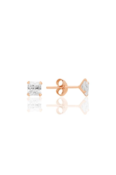 Gümüş zirkon taşlı,rose, kare (Prenses) kesim 4 mm tektaş küpe SGTL12742ROSE ürün görseli 1
