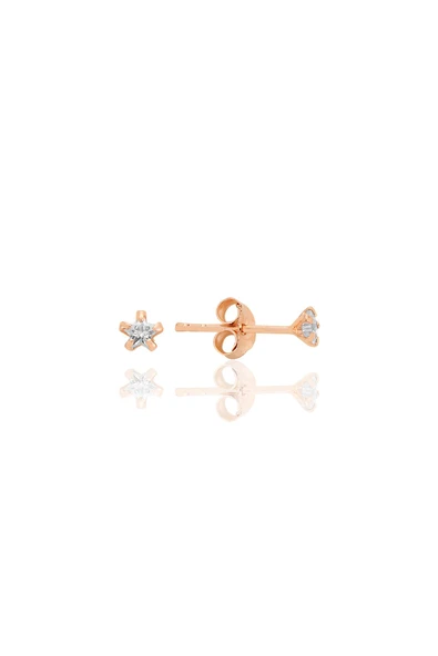 Gümüş zirkon taşlı, rose, yıldız kesim 3 mm tektaş küpe SGTL12735ROSE ürün görseli 1