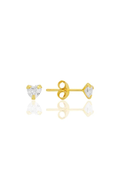 Gümüş zirkon taşlı, altın yaldızlı, kalp kesim 4 mm tektaş küpe SGTL12739GOLD ürün görseli 1