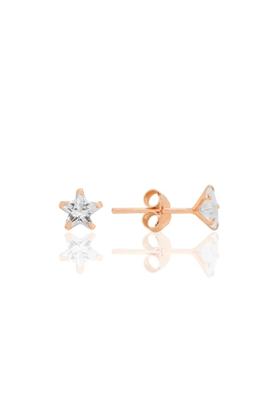 Gümüş zirkon taşlı, rose, yıldız kesim 5 mm tektaş küpe SGTL12737ROSE ürün görseli 1
