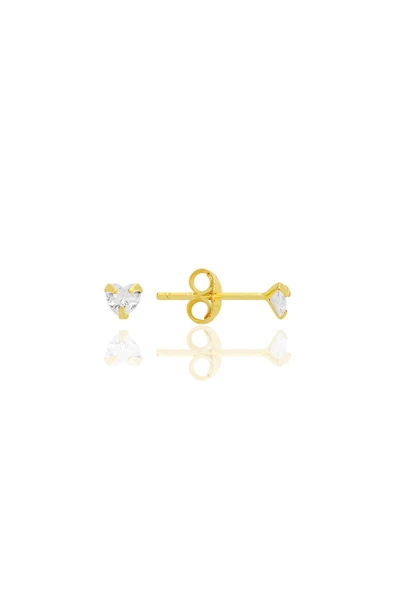 Gümüş zirkon taşlı, altın yaldızlı, kalp kesim 3 mm tektaş küpe SGTL12738GOLD ürün görseli 1