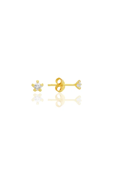 Gümüş zirkon taşlı, altın yaldızlı, yıldız kesim 3 mm tektaş küpe SGTL12735GOLD ürün görseli 1