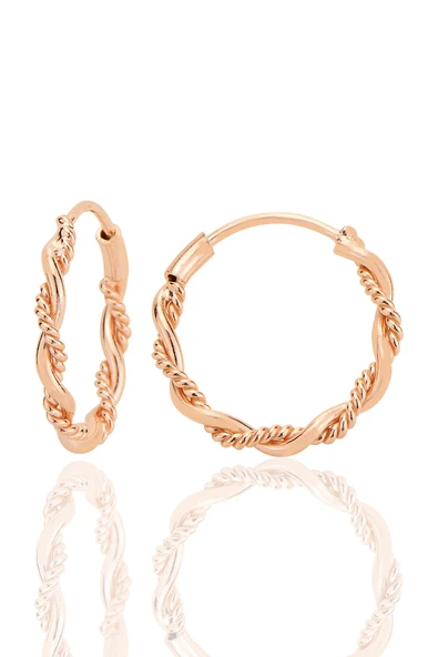Gümüş rose işlemeli çift burgulu 18 mm halka küpe SGTL12751ROSE ürün görseli 1
