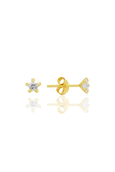 Gümüş zirkon taşlı, altın yaldızlı, yıldız kesim 4 mm tektaş küpe SGTL12736GOLD ürün görseli 1