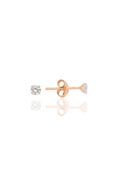 Gümüş zirkon taşlı,rose yuvarlak kesim 3 mm tektaş küpe SGTL12744ROSE ürün görseli 1