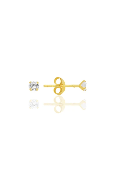 Gümüş zirkon taşlı, altın yaldızlı, yuvarlak kesim 3 mm tektaş küpe SGTL12744GOLD ürün görseli 1
