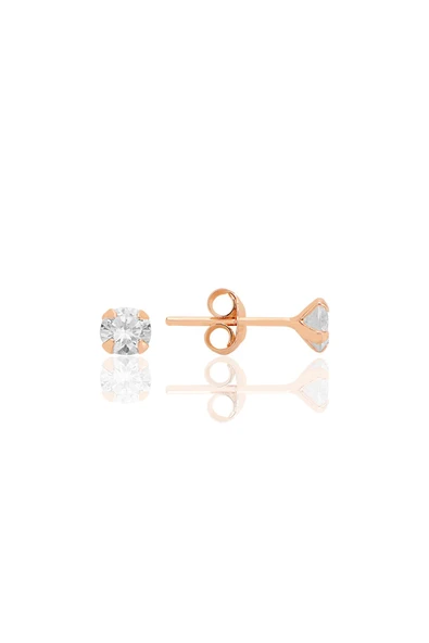 Gümüş zirkon taşlı,rose yuvarlak kesim 4 mm tektaş küpe SGTL12745ROSE ürün görseli 1